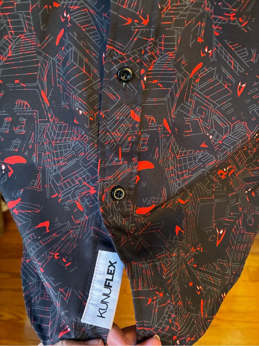 Marvel spider man RSVLTS Short-Sleeve Button-Up Shirt - Black with Red Pattern - Picture 3 of 8